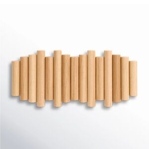 Natural Wood Wall Coat Hanger - 5 Hooks, 15” W